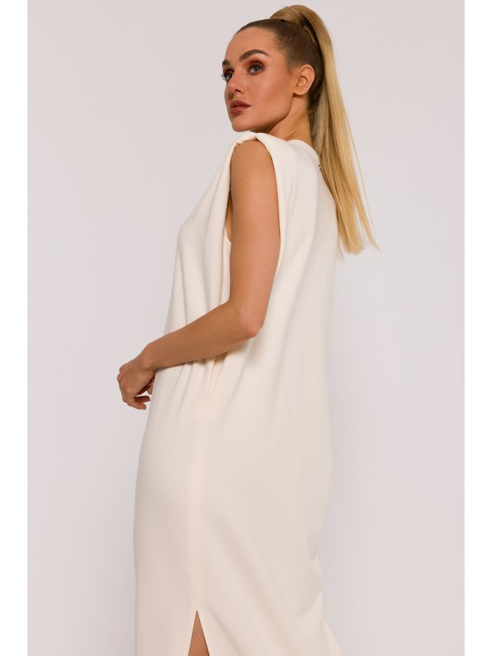 Sleeveless Maxi Dress: Oversized Knit with Shoulder Pads - Made in EU