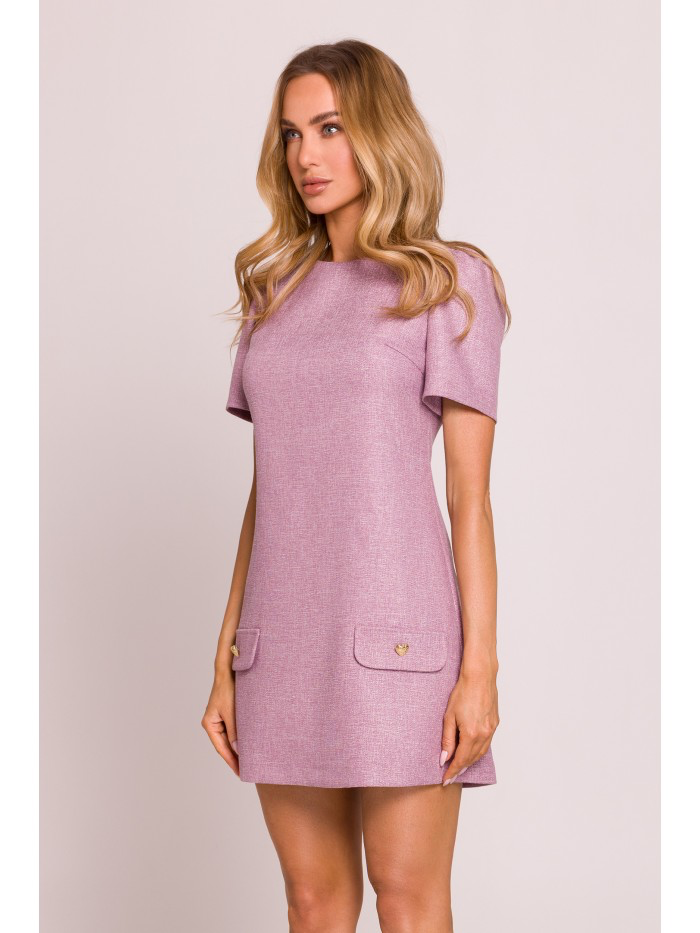Trapeze Mini Dress: Elegant Short Sleeve Summer Dress with Heart Buttons