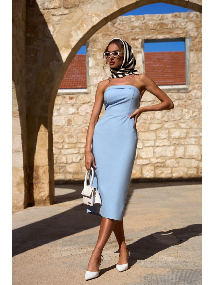 Strapless Pencil Midi Dress: Elegant Cotton Blend Cocktail Dress