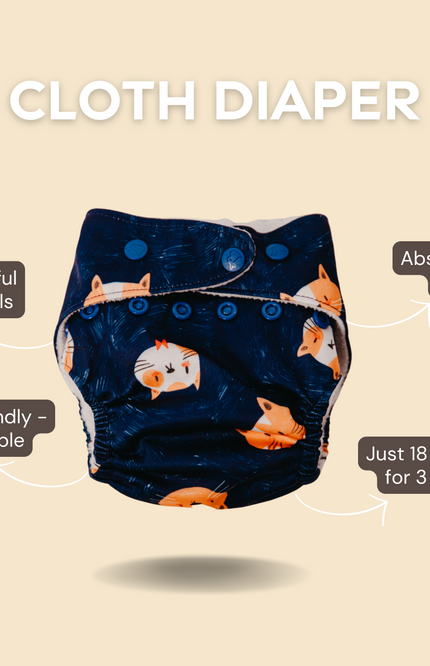 Cloth diaper with organic cotton pad and CPSIA certification. Designed to be gentle on baby skin and provide leak-proof protection. Absorbs up to 6–8 hours, ideal for overnight use. Eco-friendly, reusable, perfect for sustainable parenting.