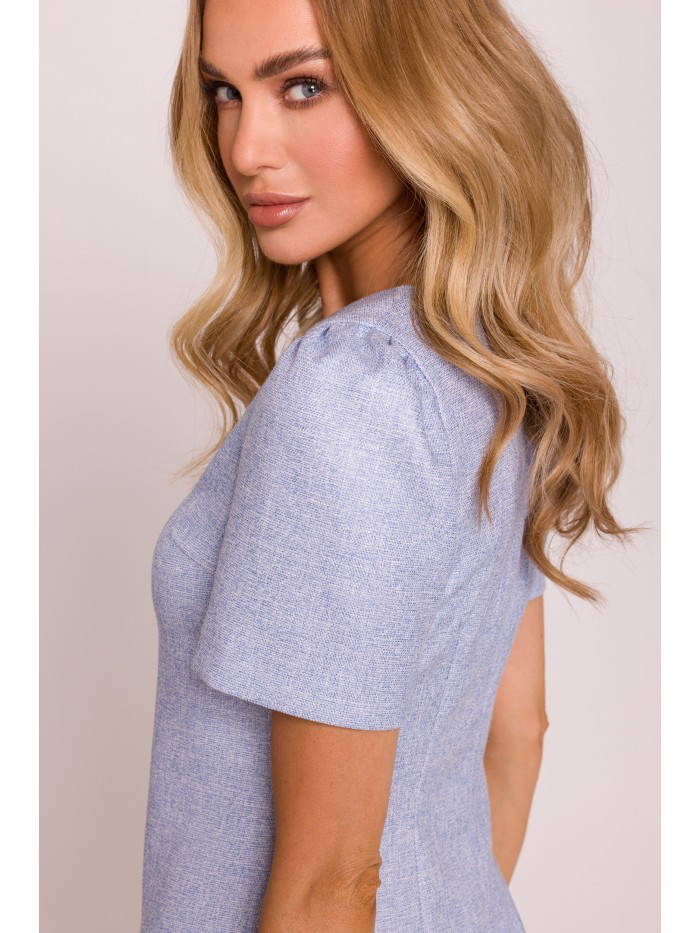 Trapeze Mini Dress: Elegant Short Sleeve Summer Dress with Heart Buttons