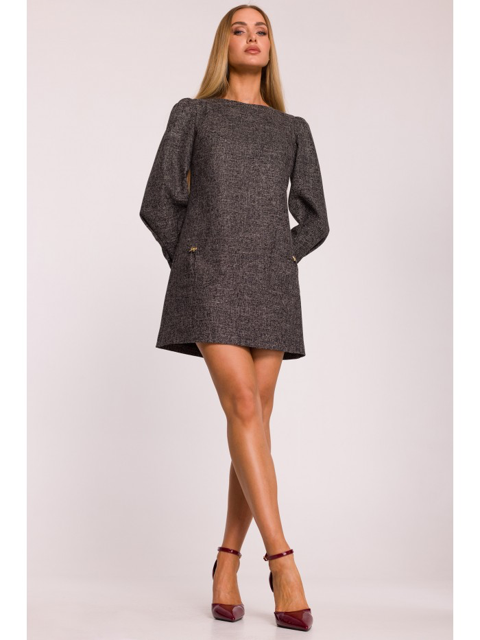 Elegant Tweed Mini Dress with Long Sleeves – Classic Mélange Fabric