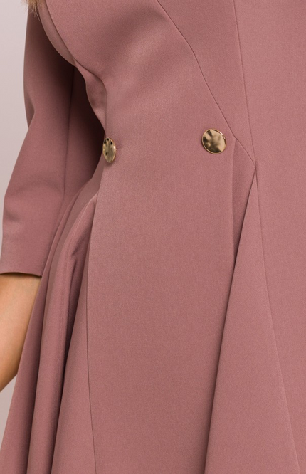 V-Neck Flared Midi Dress for Women – Minimalist A-Line Day Dress with Button Detail - EcoNappy