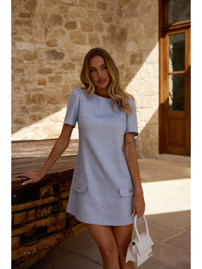 Trapeze Mini Dress: Elegant Short Sleeve Summer Dress with Heart Buttons
