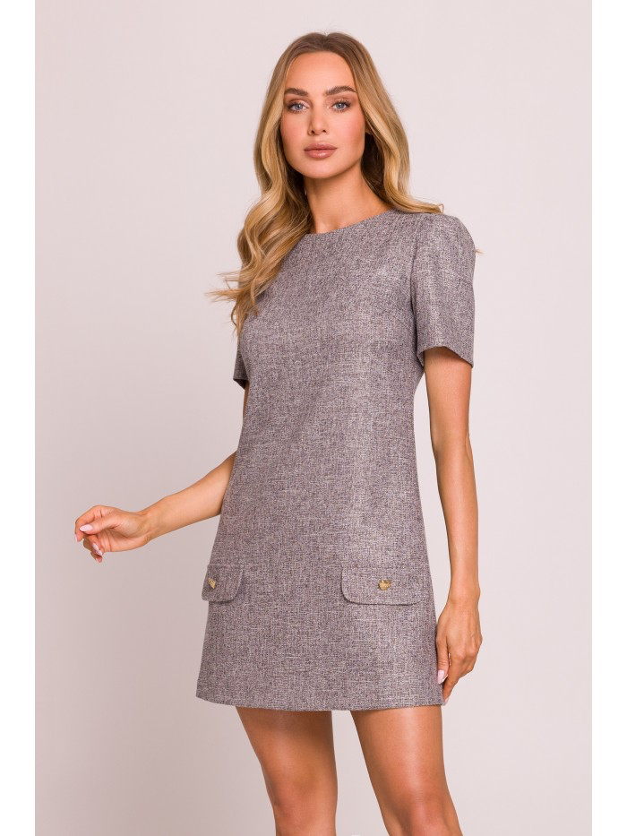 Trapeze Mini Dress: Elegant Short Sleeve Summer Dress with Heart Buttons