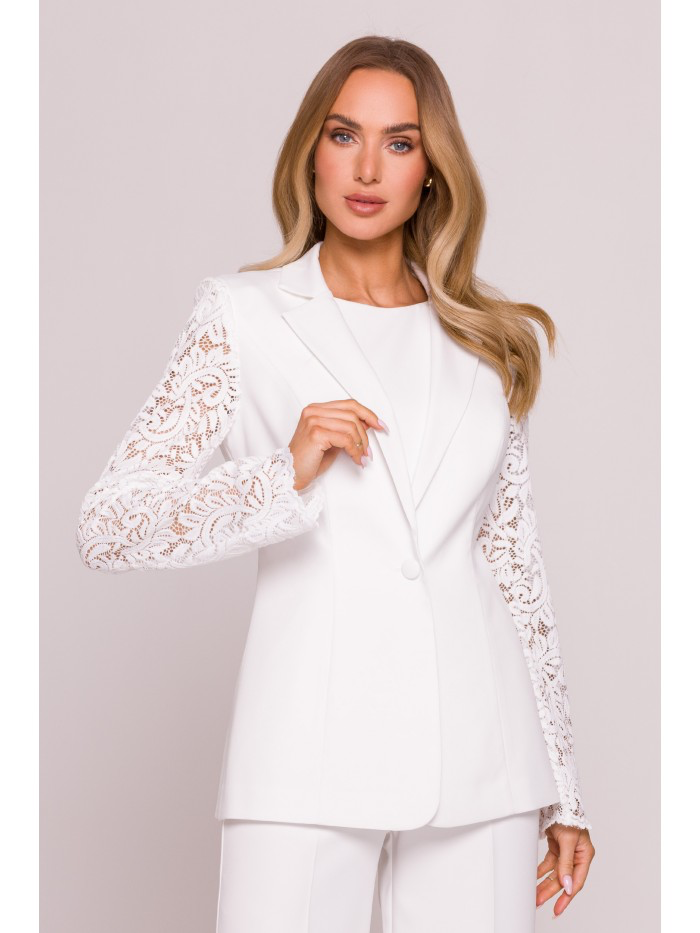 Lace Sleeve Blazer: Elegant Wedding Guest Jacket - Polyester Blend