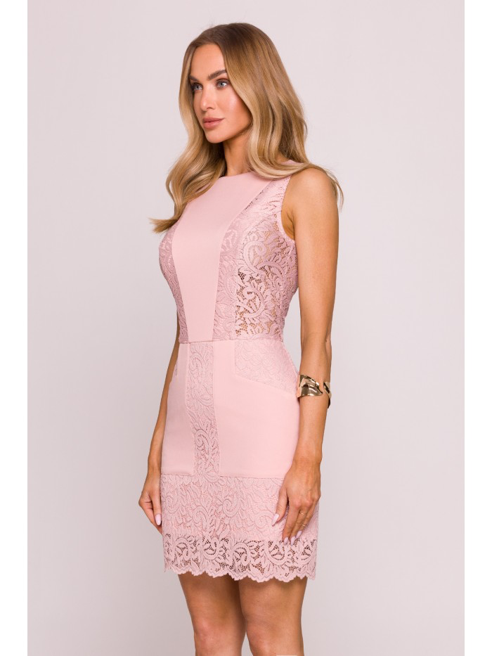 Lace Pencil Mini Dress: Sleeveless High Neck Bodycon - Made in Europe