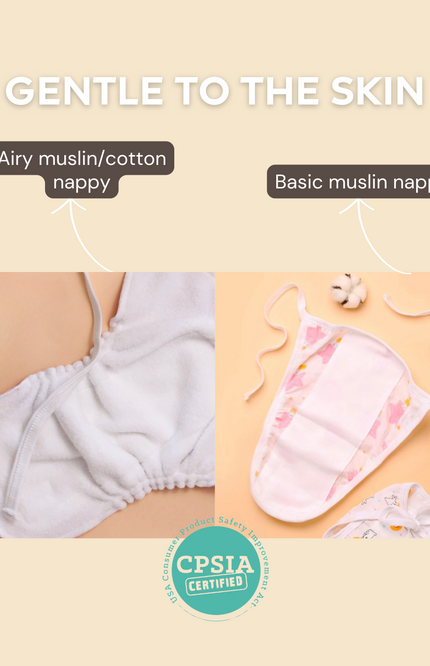 Soft and breathable reusable muslin nappies for newborns, featuring gentle pastel prints. Perfect for diaper-free time, eco-friendly, and designed to protect delicate baby skin. Eco friendly baby clothing. Organic nappies. Baby bummies, bloomers.