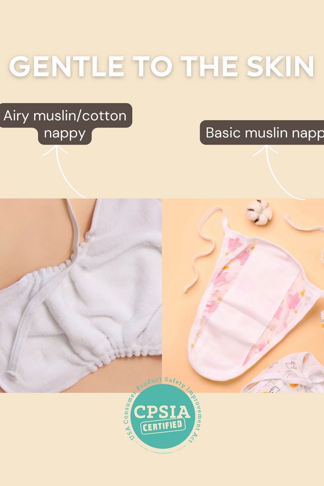 Soft and breathable reusable muslin nappies for newborns, featuring gentle pastel prints. Perfect for diaper-free time, eco-friendly, and designed to protect delicate baby skin. Eco friendly baby clothing. Organic nappies. Baby bummies, bloomers.