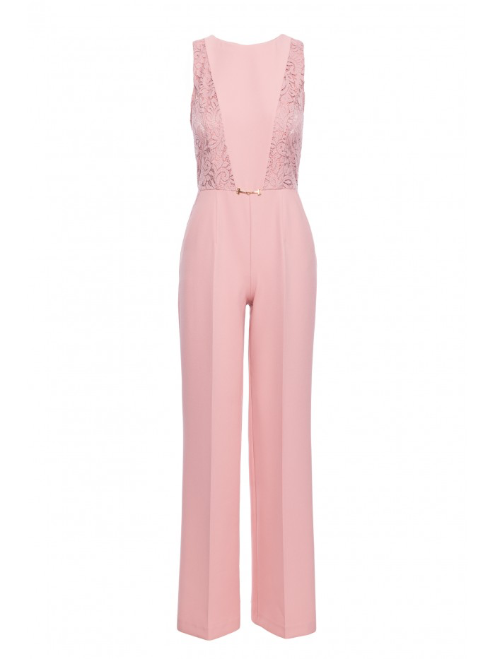 White Lace Panel Jumpsuit: Elegant Sleeveless Wedding Outfit