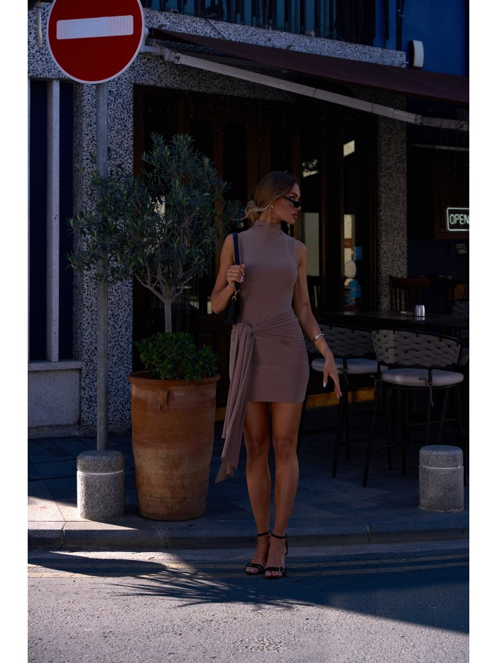 Sleeveless Turtleneck Mini Dress: Asymmetrical Party Cocktail Dress