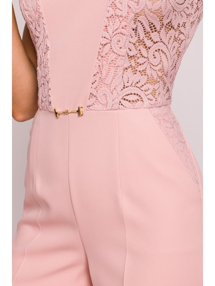 White Lace Panel Jumpsuit: Elegant Sleeveless Wedding Outfit