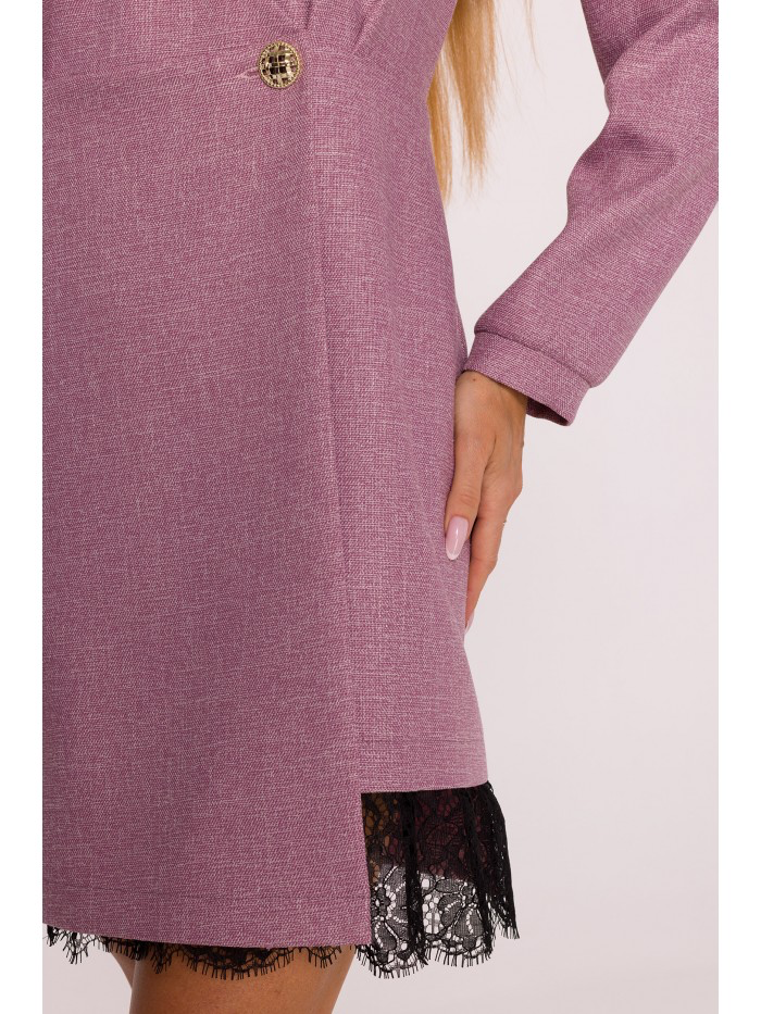 Wrap Tweed Mini Dress with Lace Details – Elegant Long Sleeve Dress