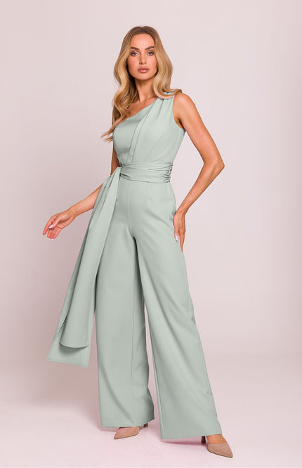 Elegant One-Shoulder Jumpsuit for Women with Sash – Wide-Leg Suit for Weddings, Evenings & Summer Events - EcoNappy