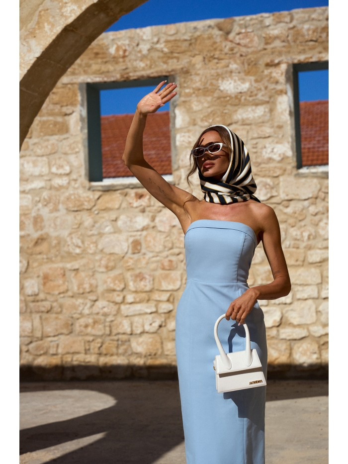 Strapless Pencil Midi Dress: Elegant Cotton Blend Cocktail Dress