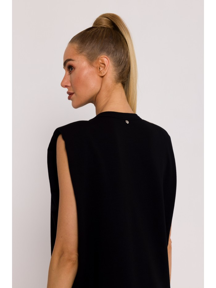 Sleeveless Maxi Dress: Oversized Knit with Shoulder Pads - Made in EU