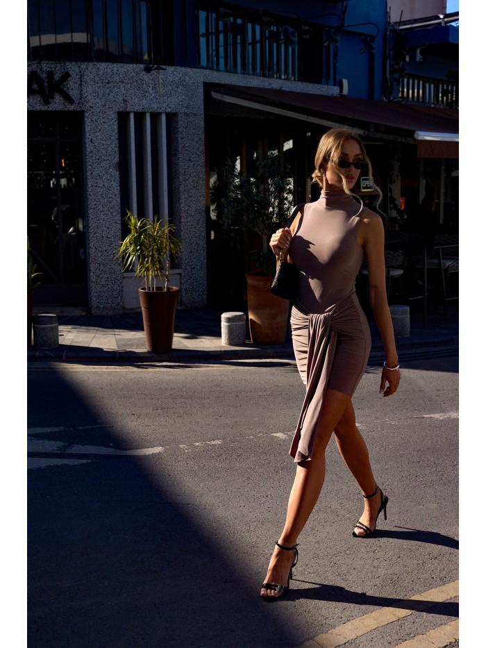 Sleeveless Turtleneck Mini Dress: Asymmetrical Party Cocktail Dress