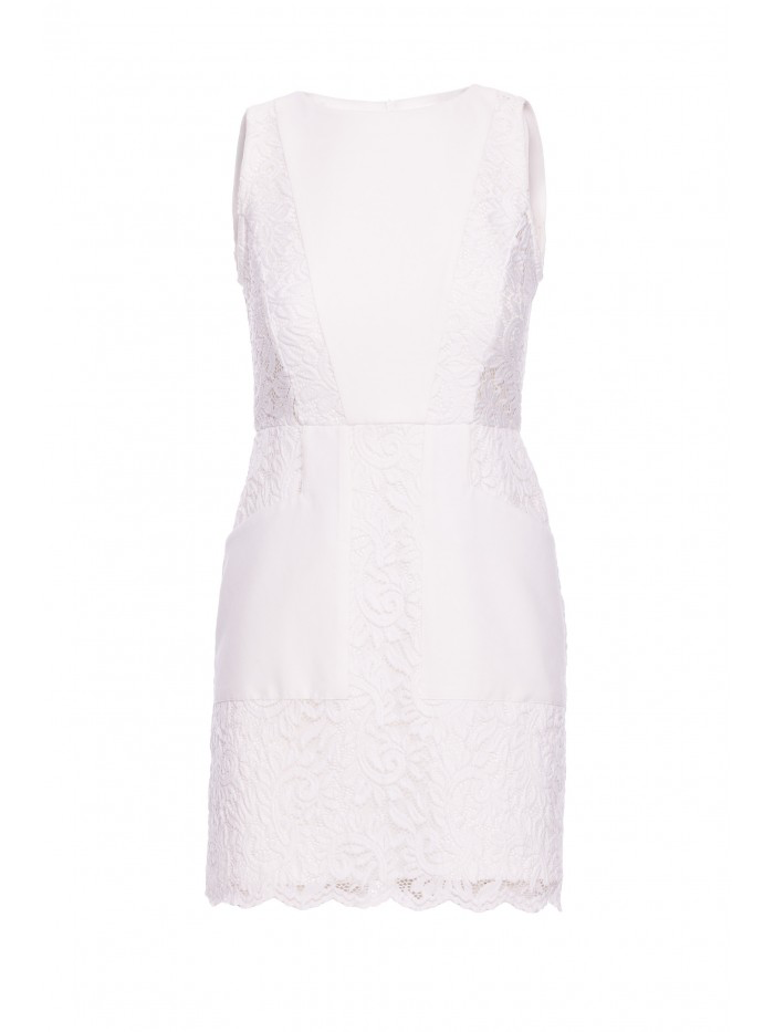 Lace Pencil Mini Dress: Sleeveless High Neck Bodycon - Made in Europe