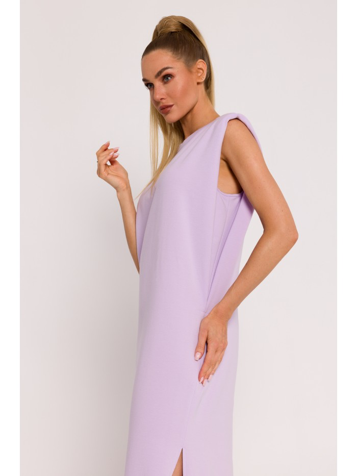 Sleeveless Maxi Dress: Oversized Knit with Shoulder Pads - Made in EU