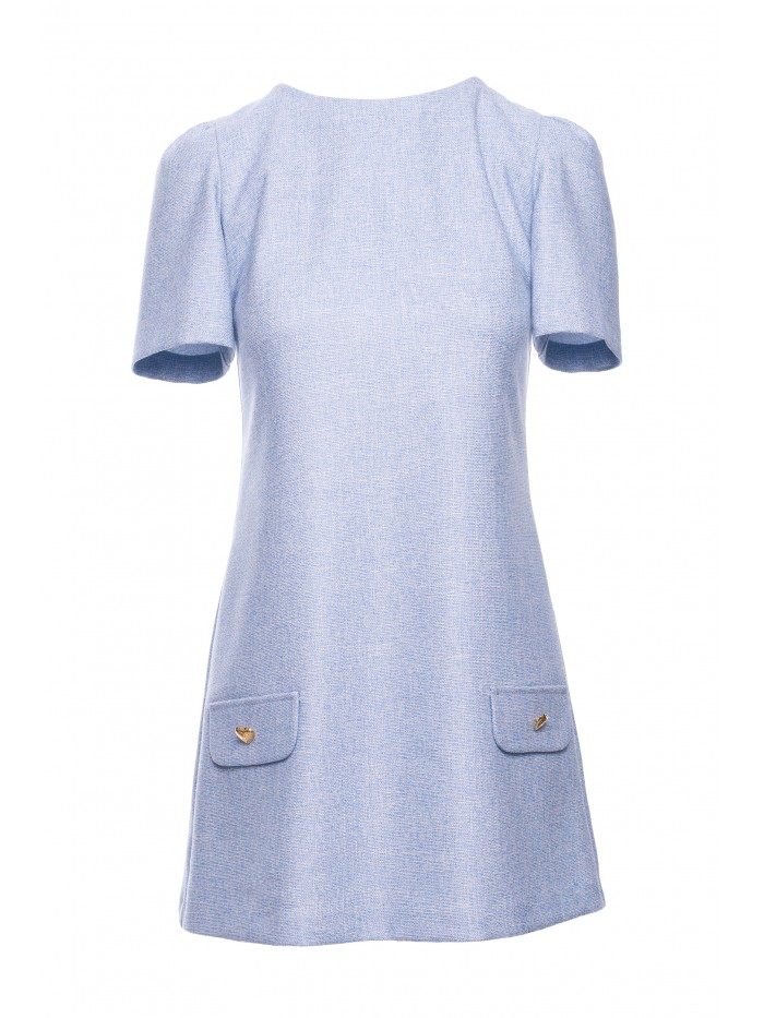 Trapeze Mini Dress: Elegant Short Sleeve Summer Dress with Heart Buttons