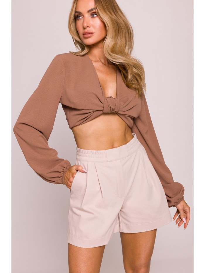 High-Waisted Cotton Summer Shorts: Pleated Casual Chic with Pockets