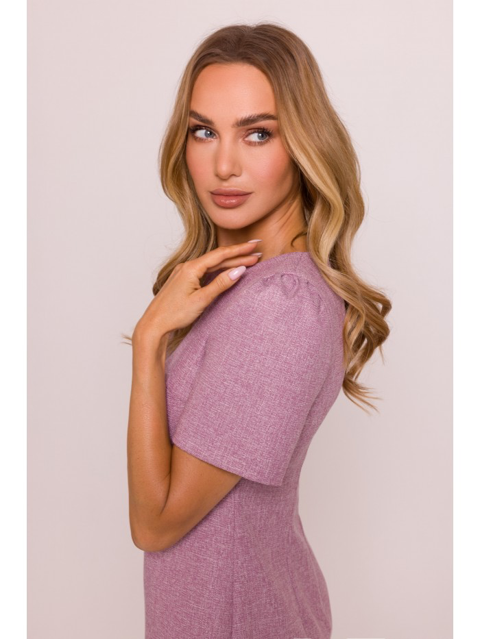 Trapeze Mini Dress: Elegant Short Sleeve Summer Dress with Heart Buttons