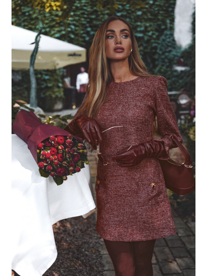 Elegant Tweed Mini Dress with Long Sleeves – Classic Mélange Fabric