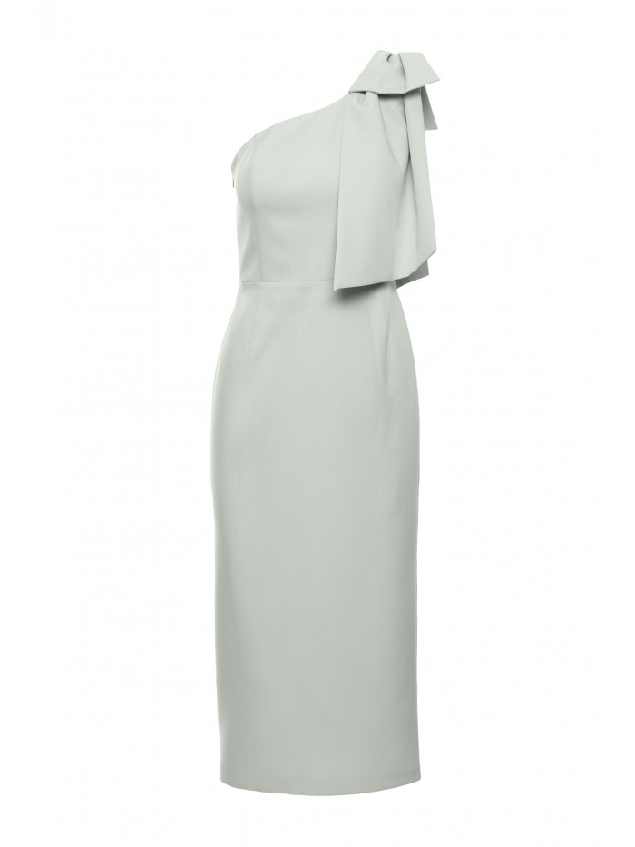 Pastel One-Shoulder Midi Dress: Elegant Bow Cocktail Pencil Dress