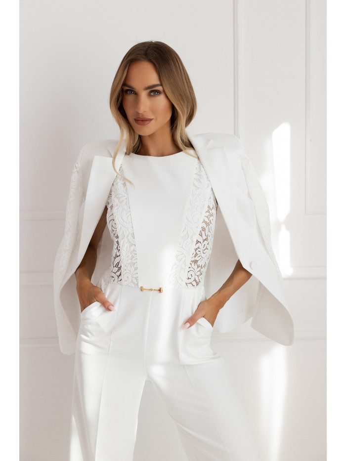 White Lace Panel Jumpsuit: Elegant Sleeveless Wedding Outfit