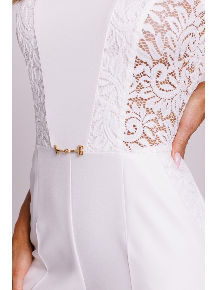White Lace Panel Jumpsuit: Elegant Sleeveless Wedding Outfit