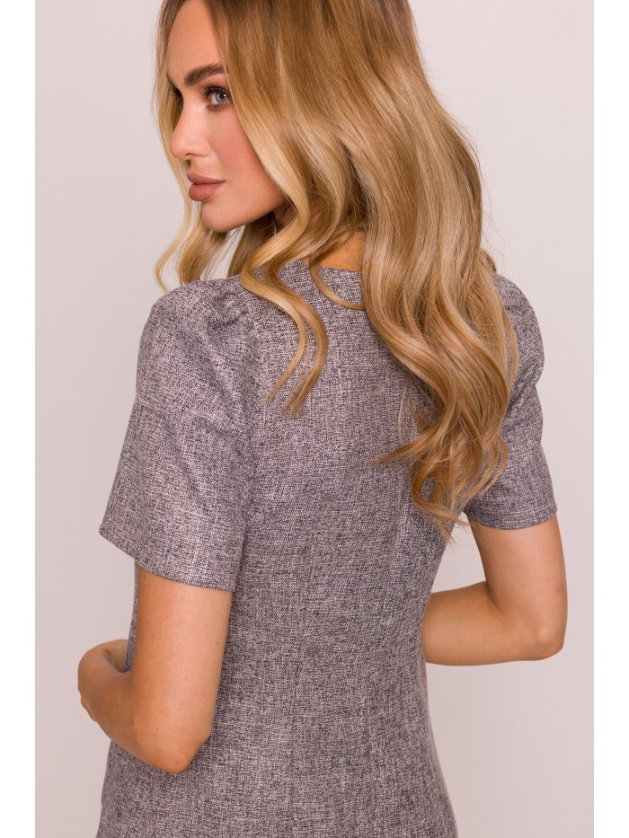 Trapeze Mini Dress: Elegant Short Sleeve Summer Dress with Heart Buttons