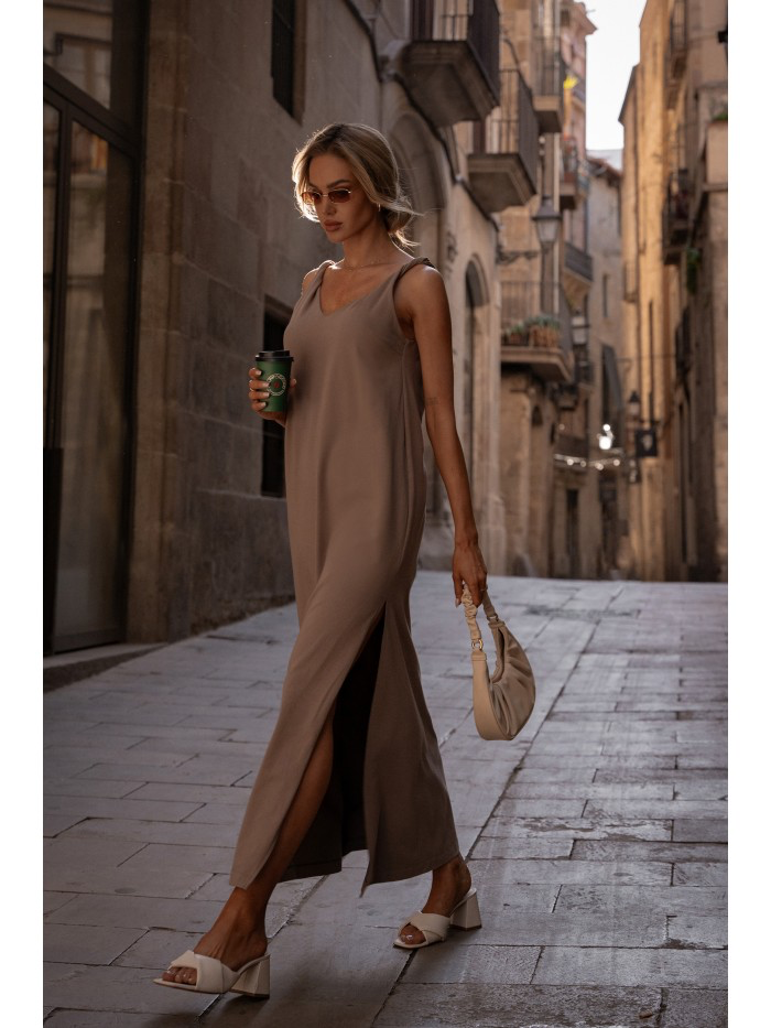 Knit Maxi Summer Dress: Open Back Boho A-Line - Made in EU