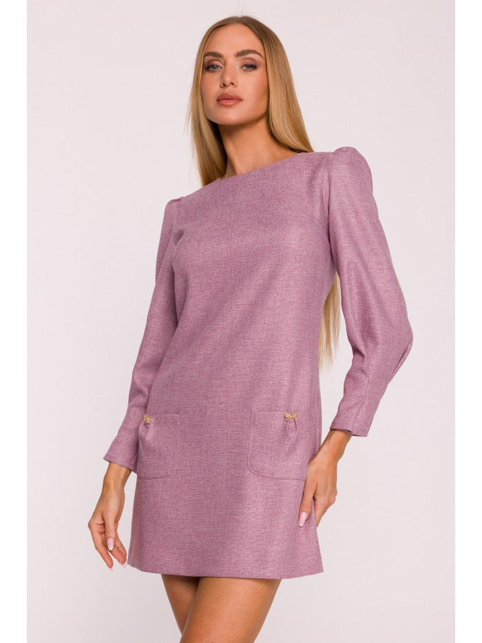 Elegant Tweed Mini Dress with Long Sleeves – Classic Mélange Fabric