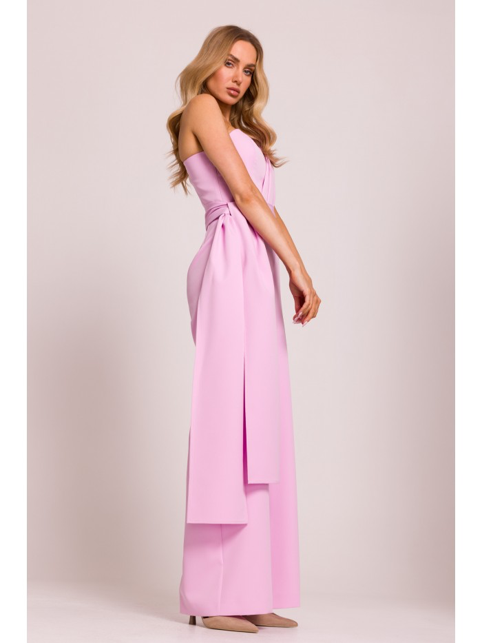 One-Shoulder Wide-Leg Jumpsuit with Sash: Elegant Evening Suit