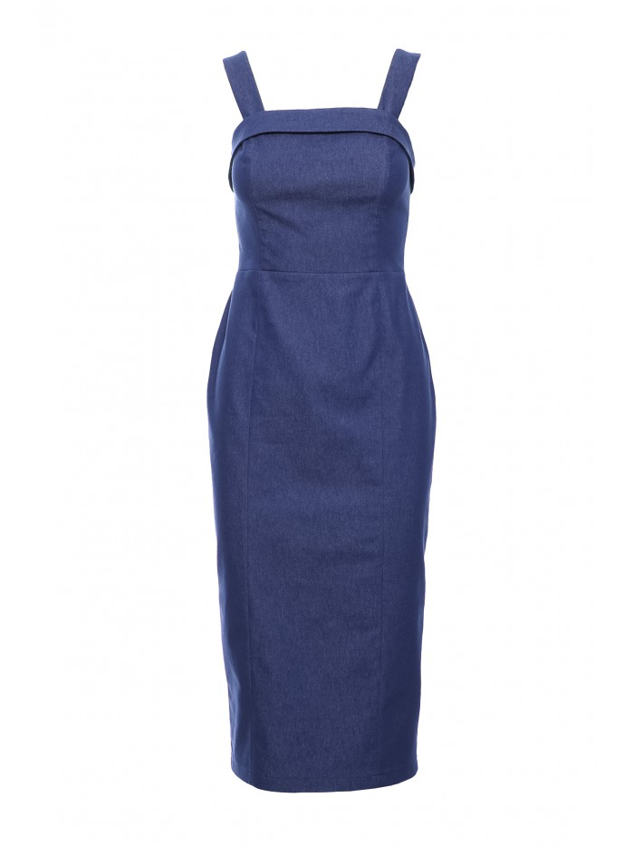 Strapless Pencil Midi Dress: Elegant Cotton Blend Cocktail Dress