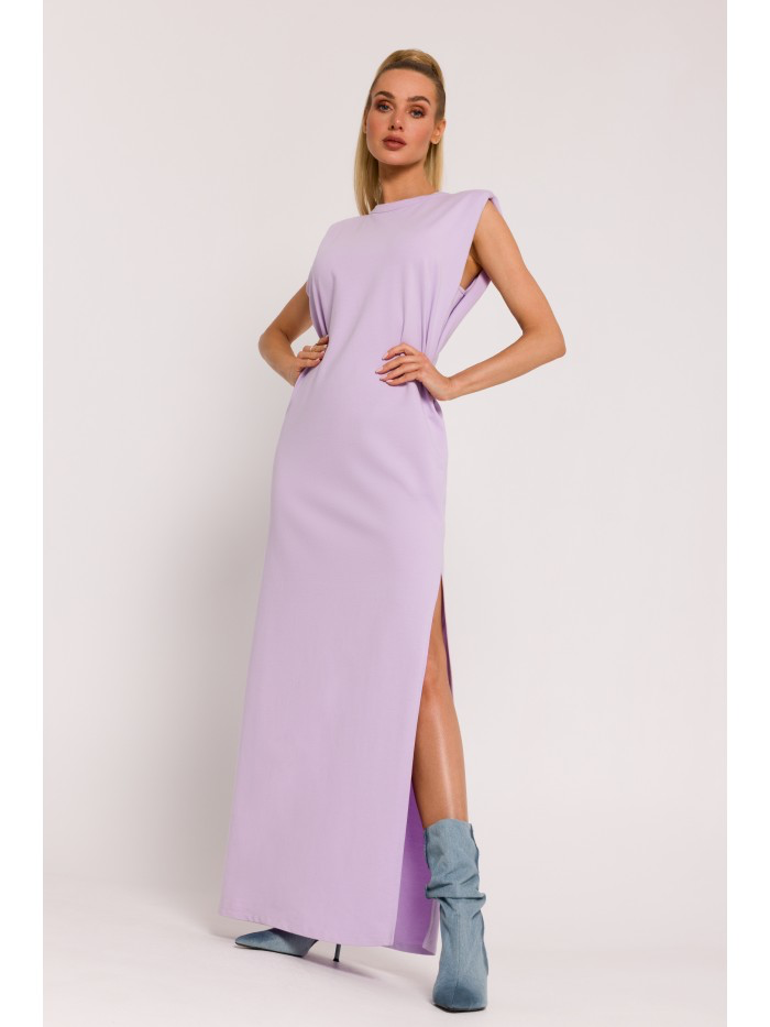 Sleeveless Maxi Dress: Oversized Knit with Shoulder Pads - Made in EU