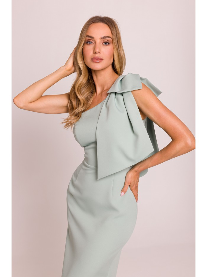 Pastel One-Shoulder Midi Dress: Elegant Bow Cocktail Pencil Dress