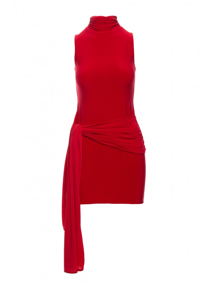 Sleeveless Turtleneck Mini Dress: Asymmetrical Party Cocktail Dress