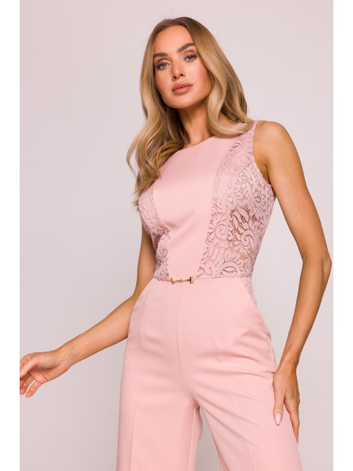 White Lace Panel Jumpsuit: Elegant Sleeveless Wedding Outfit