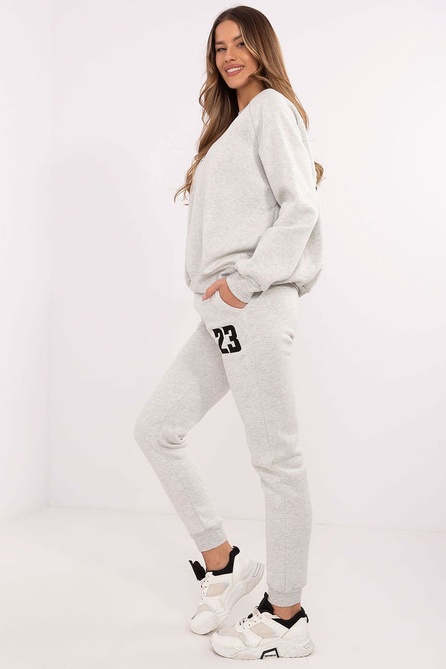 Light grey women’s loungewear set with embroidered number 23 on pants