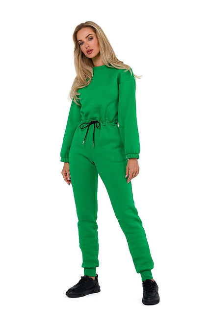 Women’s tailored green jumpsuit – zippered front with adjustable waist tie